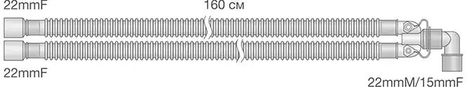 Дыхательный контур для ИВЛ гофрированный  22мм + Y-образный коннектор трубок с портами, угловой коннектор без порта