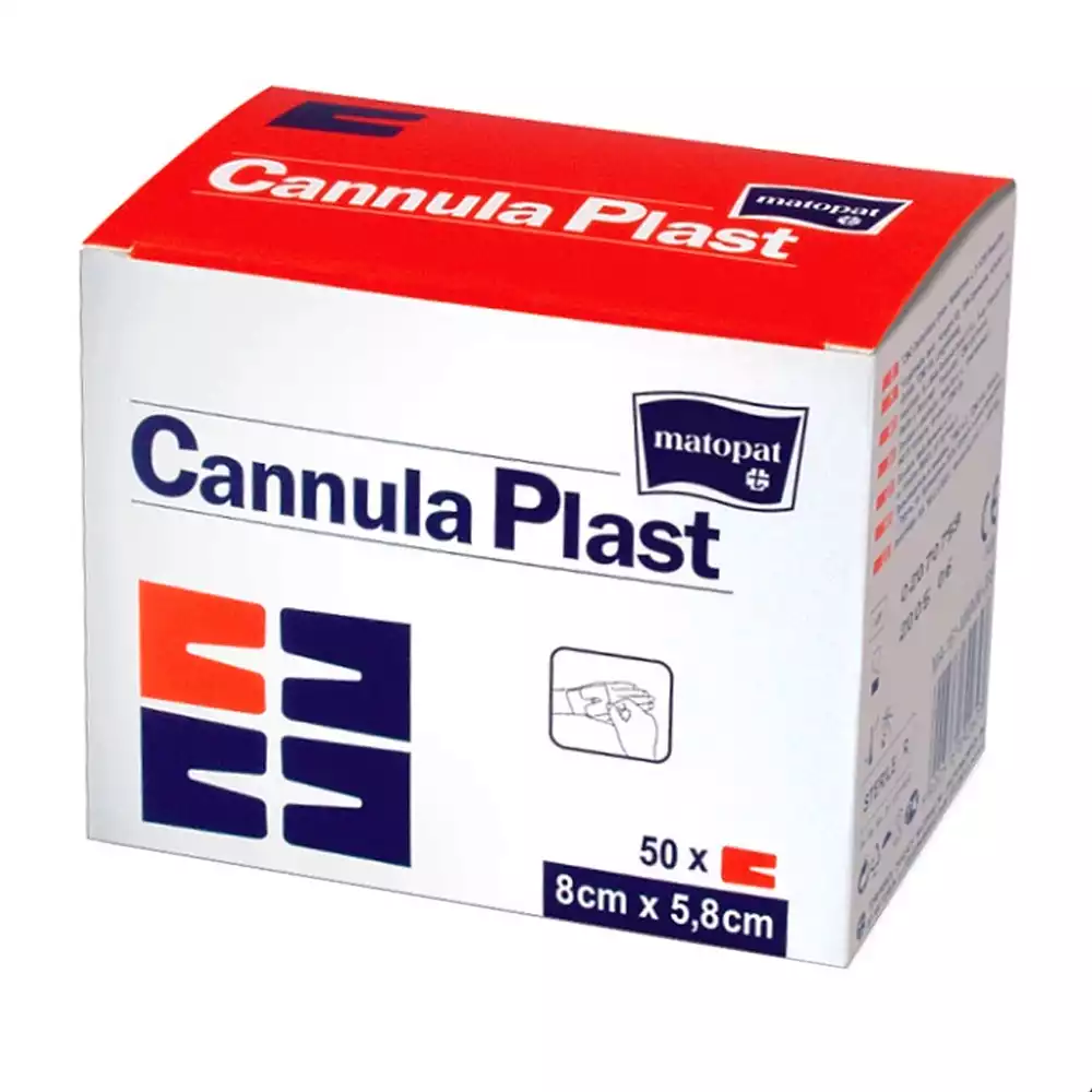 Пластырь Matopat Сannula Plast нетканный, размер 8*5,8см, в виде штанишек, с подушечкой, упаковка 50шт