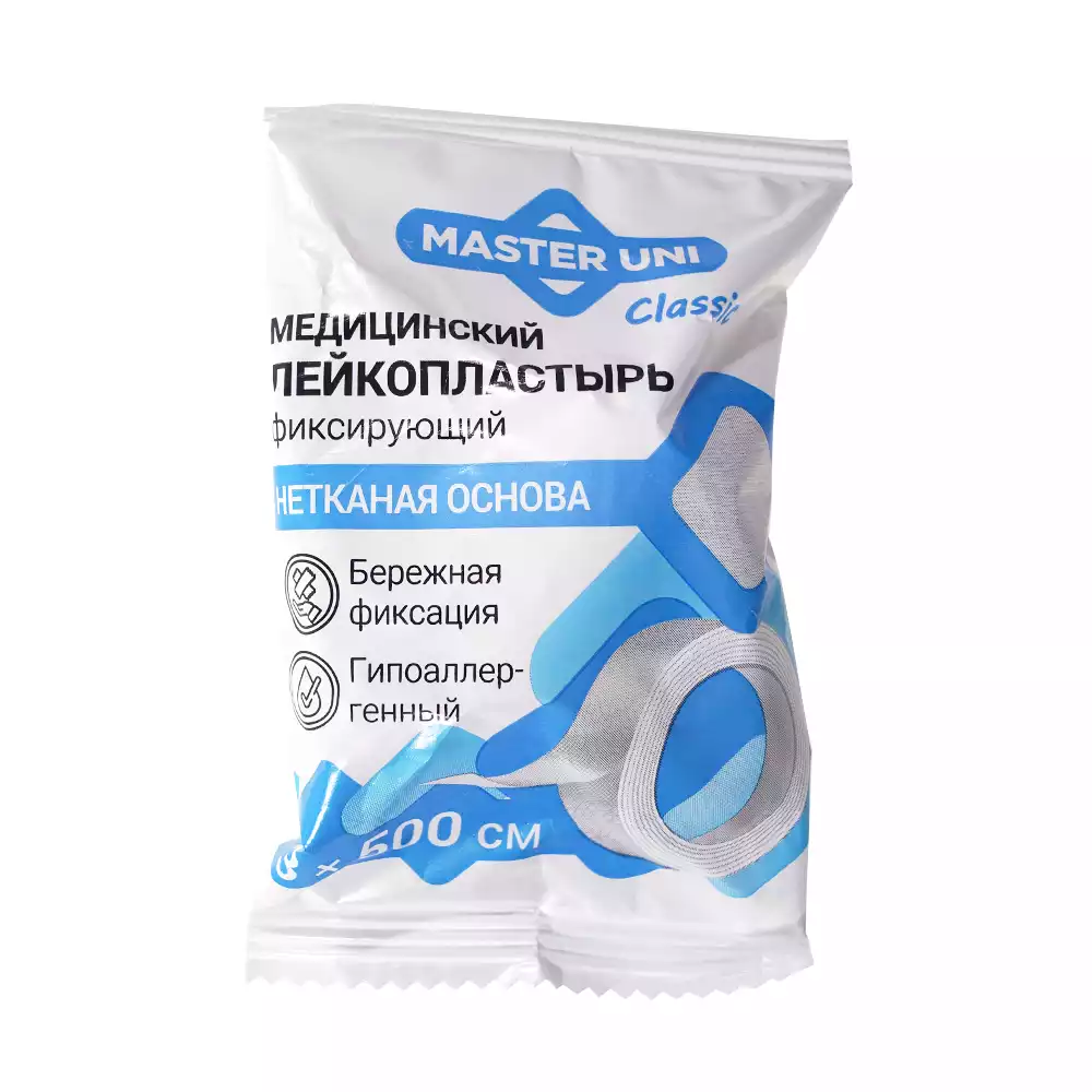 Лейкопластырь Master Uni Classic на нетканой основе (целлюлоза), размер 3см*500см, катушка в пакете