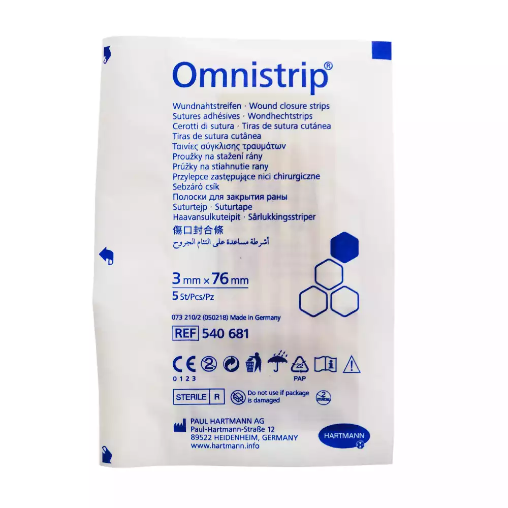 Полоски OMNISTRIP, размер 3*76мм, для бесшовного сведения краев ран, стерильно, упаковка 5шт (под запрос для ЛПУ и частных клиник)