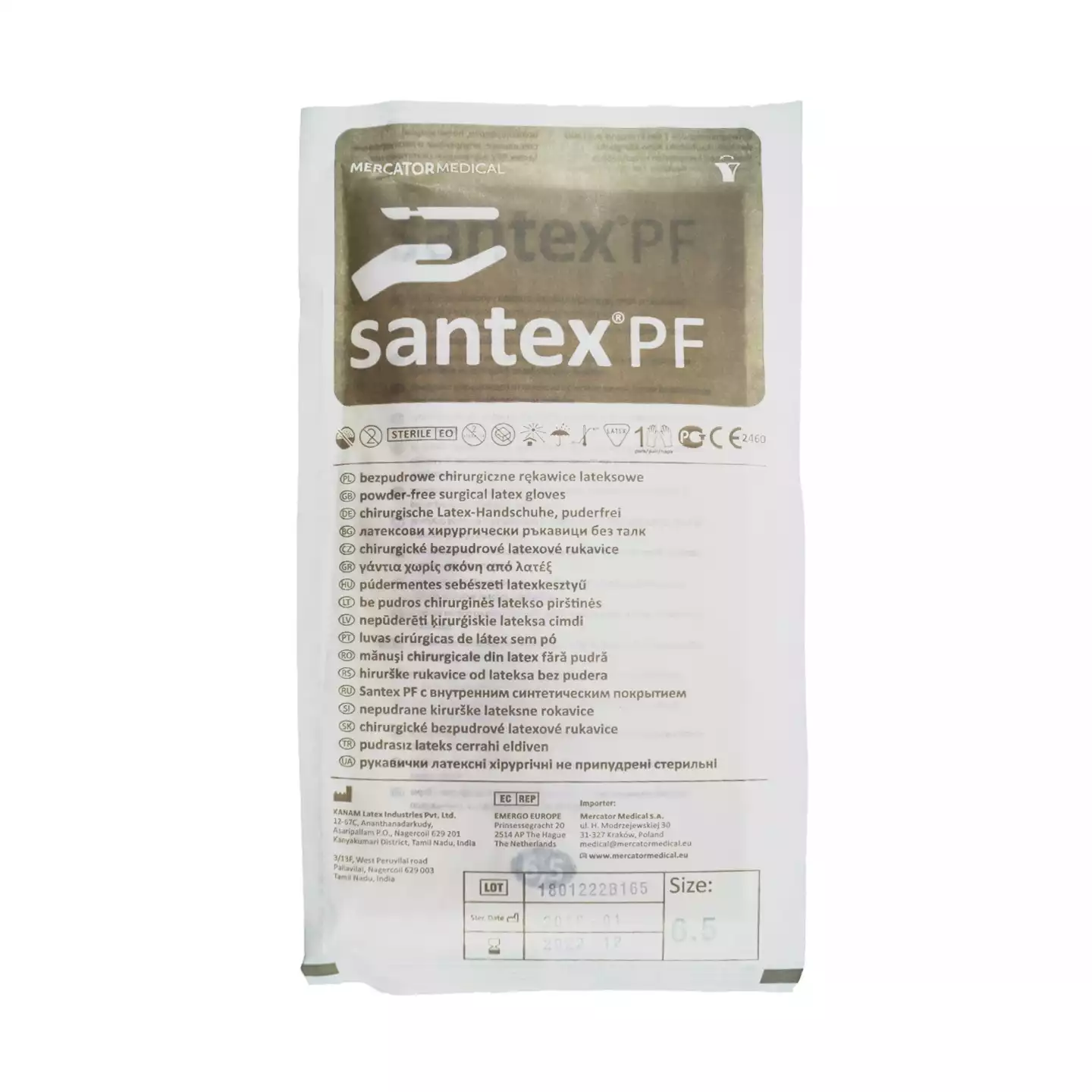 Перчатки Santex PF хирургические, размер 6,5, латексные, неопудренные, текстурированные, стерильные