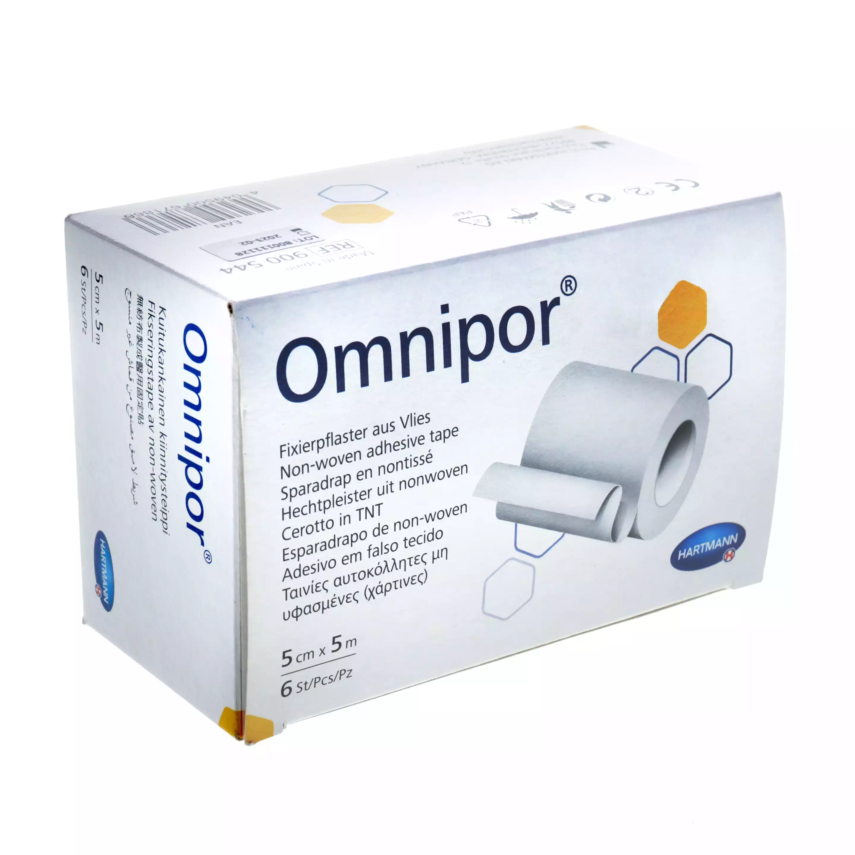 Пластырь OMNIPOR, размер 5см*5м, фиксирующий, гипоаллергенный,  хирургический, на нетканной основе, упаковка 6шт