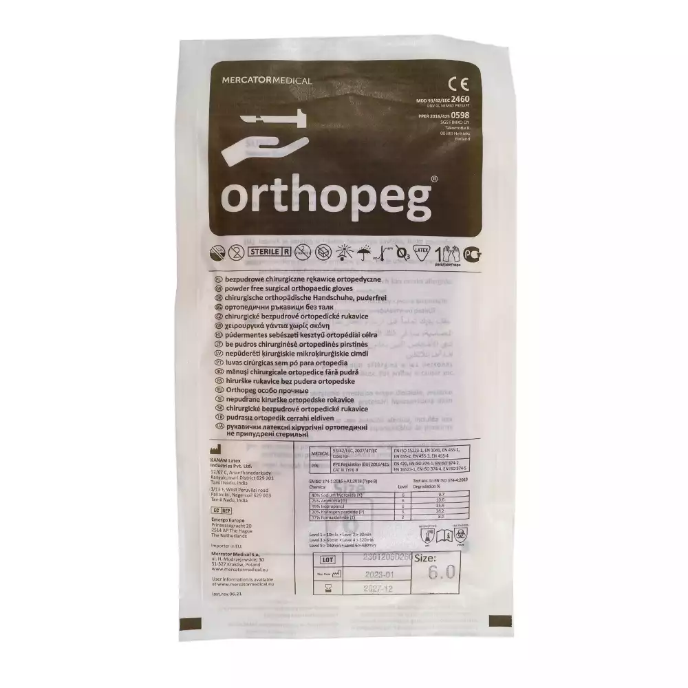 Перчатки Orthopeg, размер 6,0, латексные, неопудренные, повышенной прочности, стерильные