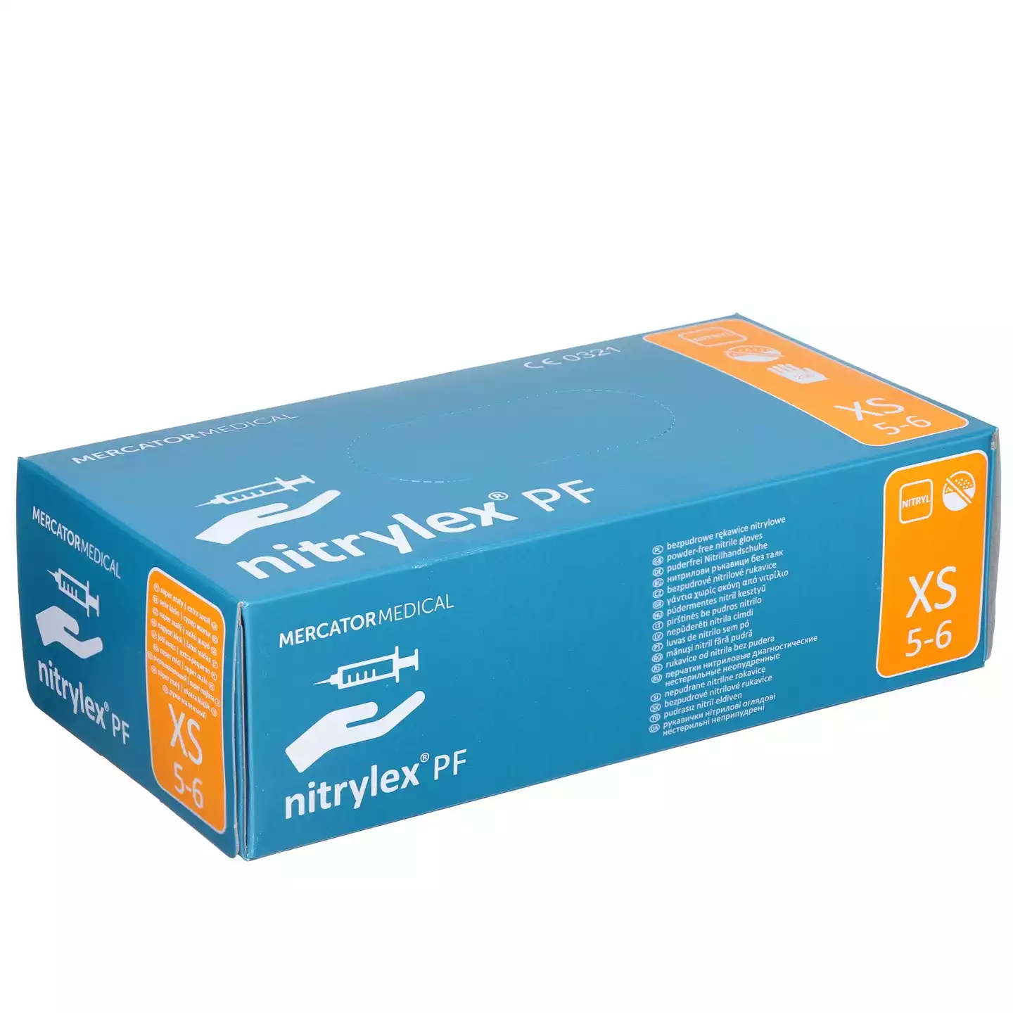 Перчатки Nitrylex® PF PROTECТ, размер XS, нитриловые, вес 6,0г/пара, неопудренные, текстурированные на пальцах, цвет синий, нестерильные, 100 пар