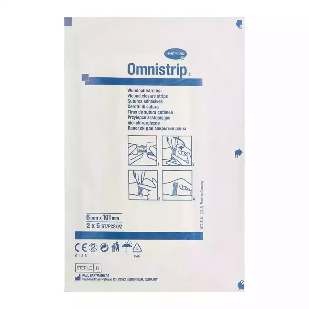 Полоски OMNISTRIP, размер 6*101мм, 2 листа по 5 полоски, для бесшовного сведения краев ран, стерильно